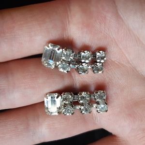 Silver Rhinestone Clip On Earrings